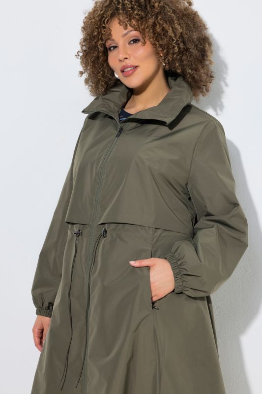 Hooded Drawstring Waist A-Line Coat