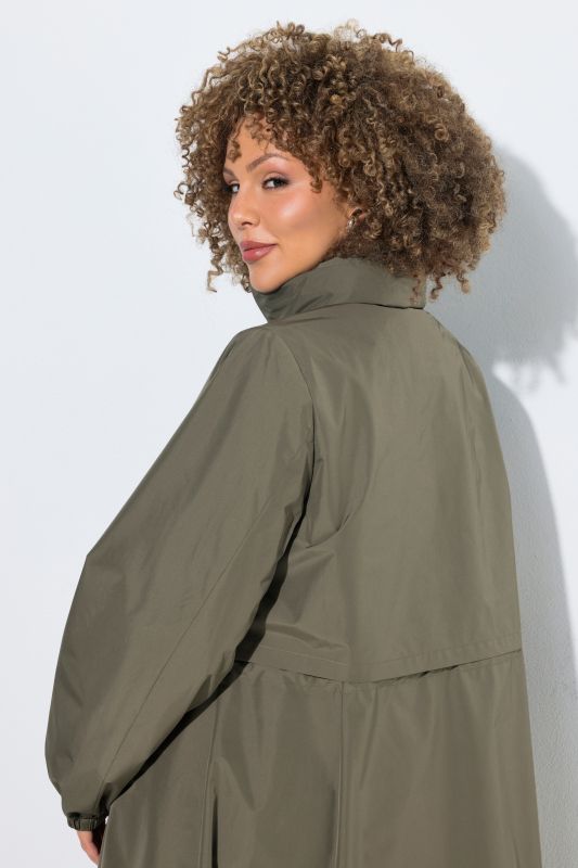 Hooded Drawstring Waist A-Line Coat