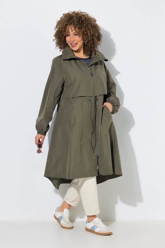Hooded Drawstring Waist A-Line Coat