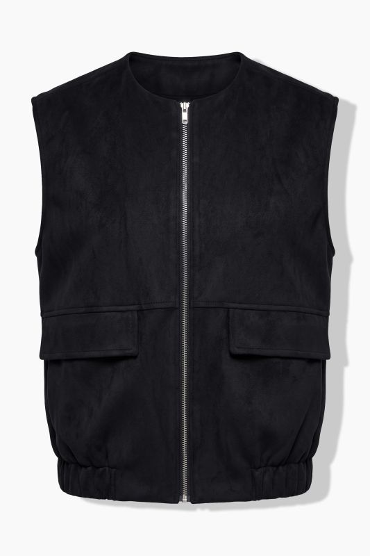 Elastic Hem Zip-Up Vest